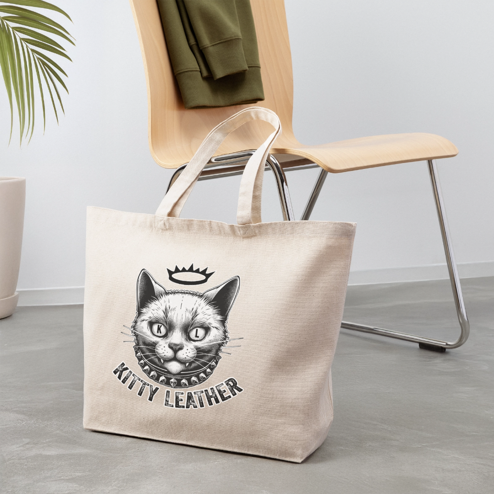 Kitty Cotton Tote Bag | Eco-Friendly Cat Tote | Kitty Leather - natural