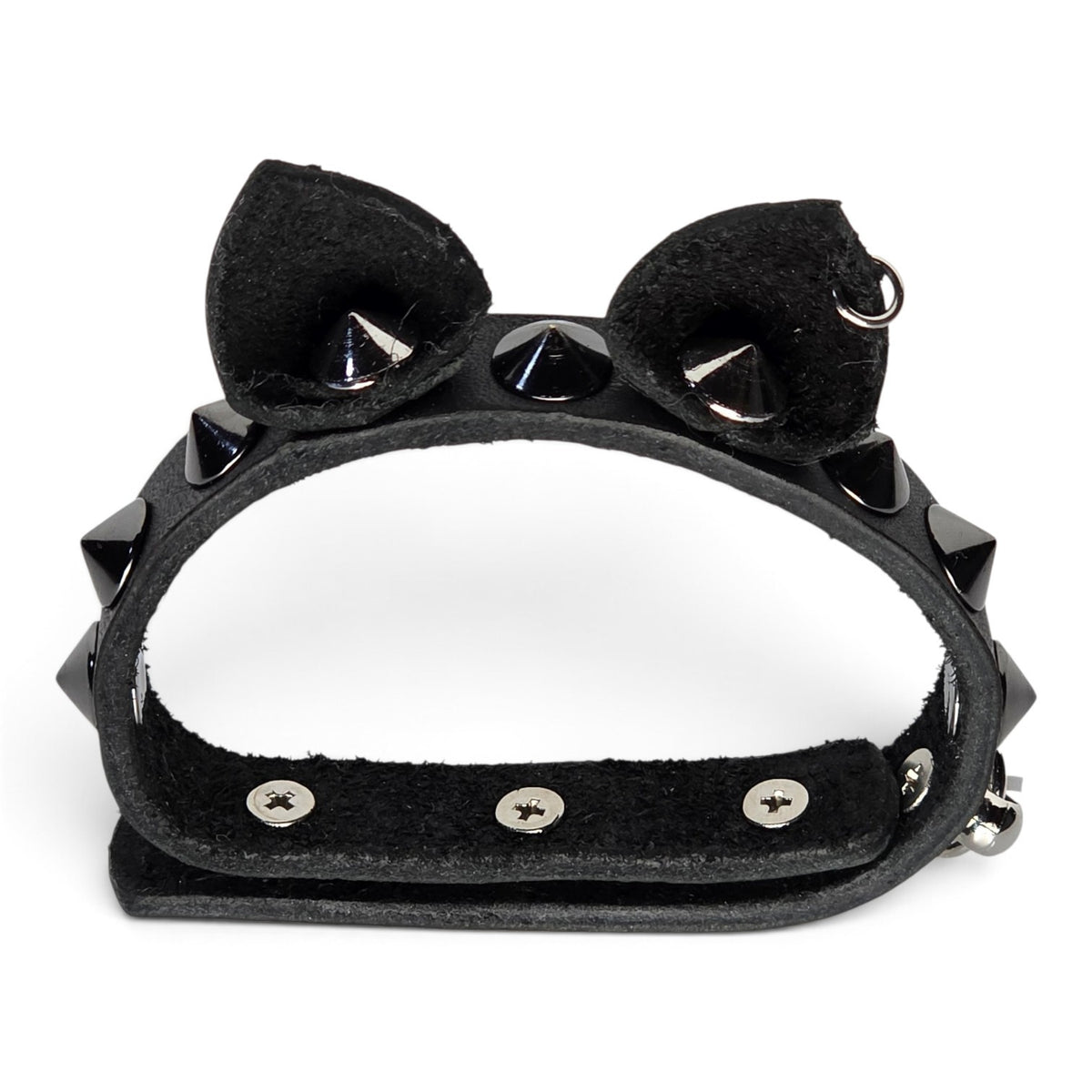 Handmade leather cat ear bracelet with steel cone studs, photo 1