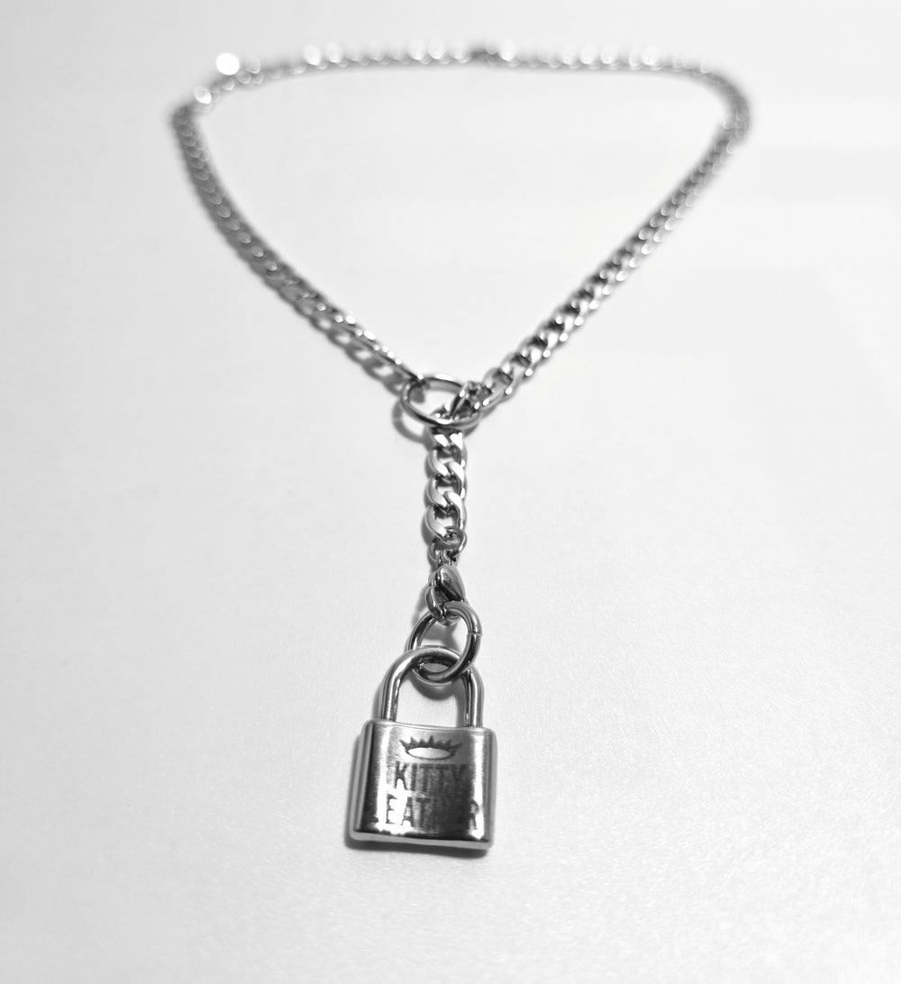 Stainless Steel Lock Choker Necklace | Kitty Leather