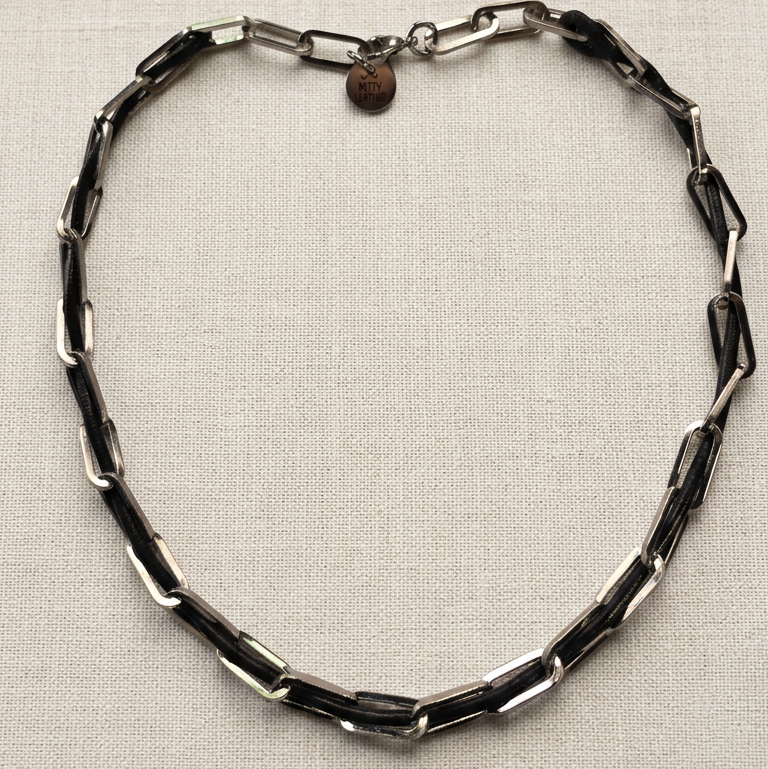 Stainless steel and leather cord necklace, photo 1