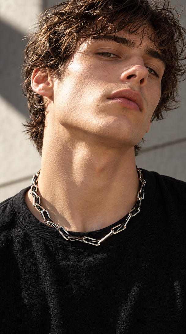 Stainless steel and leather cord necklace, photo 4