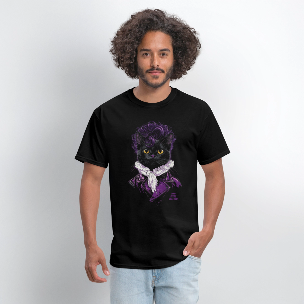 Purr-ince Kitty Leather T-Shirt - black