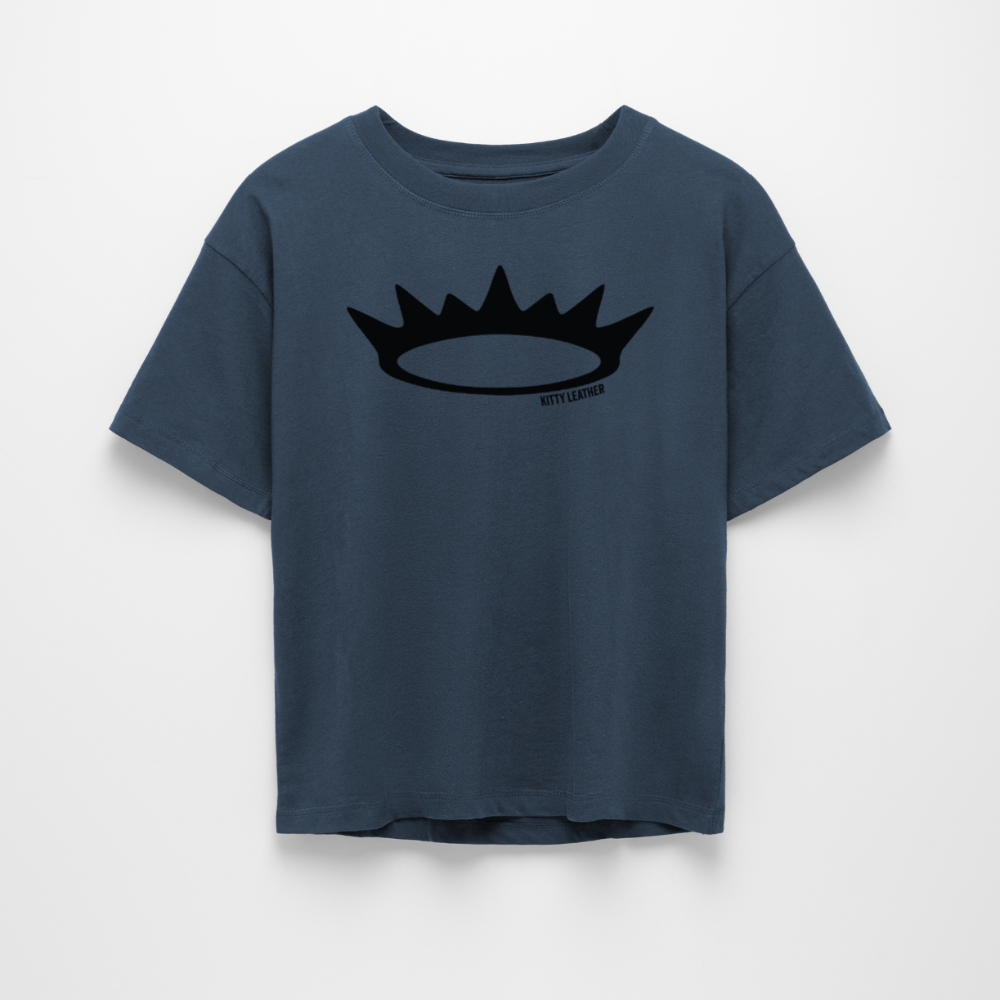 Kitty Leather Box Fit Unisex T-Shirt | Premium Crown Logo Shirt | Kitty Leather - denim