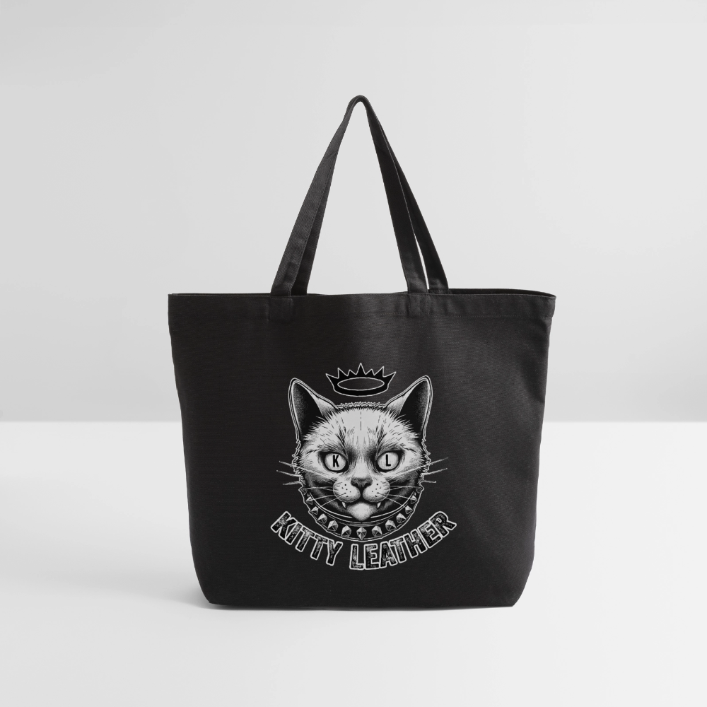 Kitty Cotton Tote Bag | Eco-Friendly Cat Tote | Kitty Leather - black