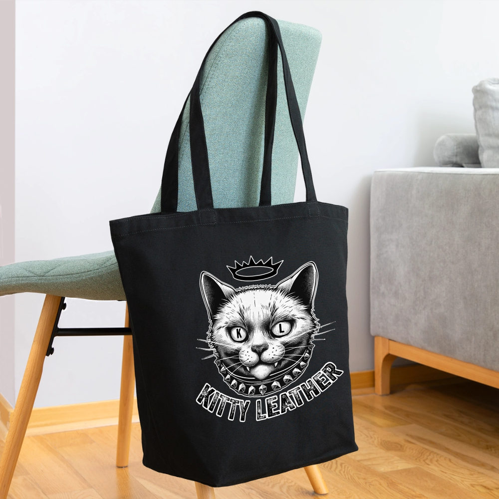 Kitty Cotton Tote Bag | Eco-Friendly Cat Tote | Kitty Leather - black