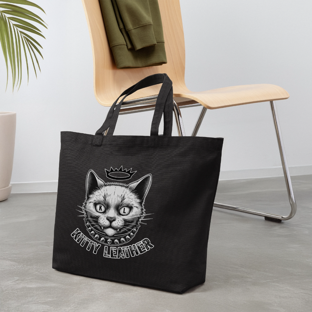 Kitty Cotton Tote Bag | Eco-Friendly Cat Tote | Kitty Leather - black