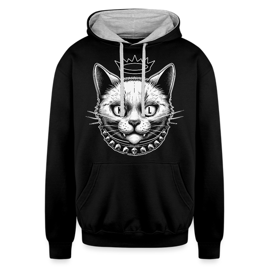 Kitty Leather Contrast Hoodie - black/heather gray