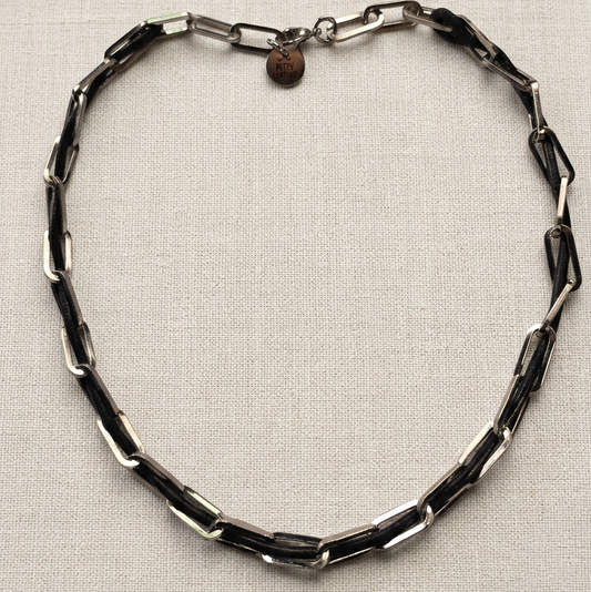 Stainless steel and leather cord necklace, photo 1